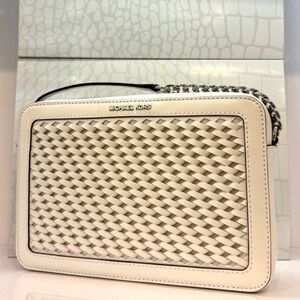 Michael Kors Jet Set Large Woven Crossbody Bag Optic White